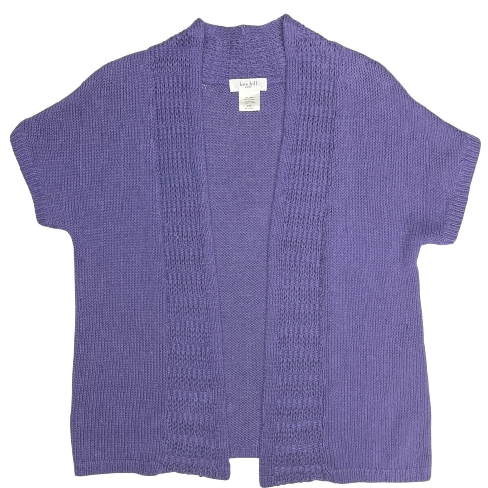 Kate Hill‎ Linen Cotton Knit Cardigan Sweater Womens Petite Medium Purple EUC